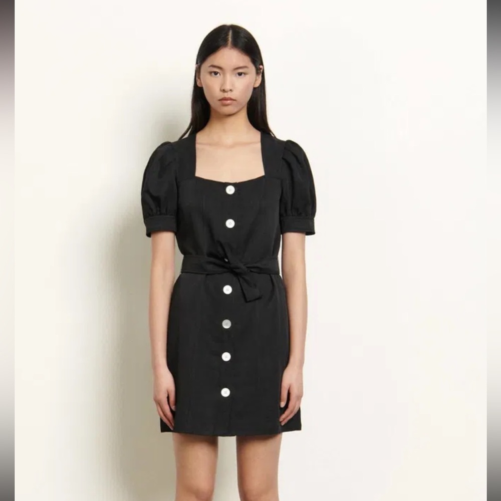 Sandro Paris Puff sleeve Belted Dress size 1/FR 36/US 4 Black